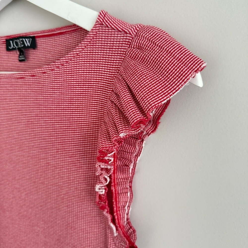 J Crew Vintage Rib Ruffle Boatneck Top Red Small - Picture 4 of 7
